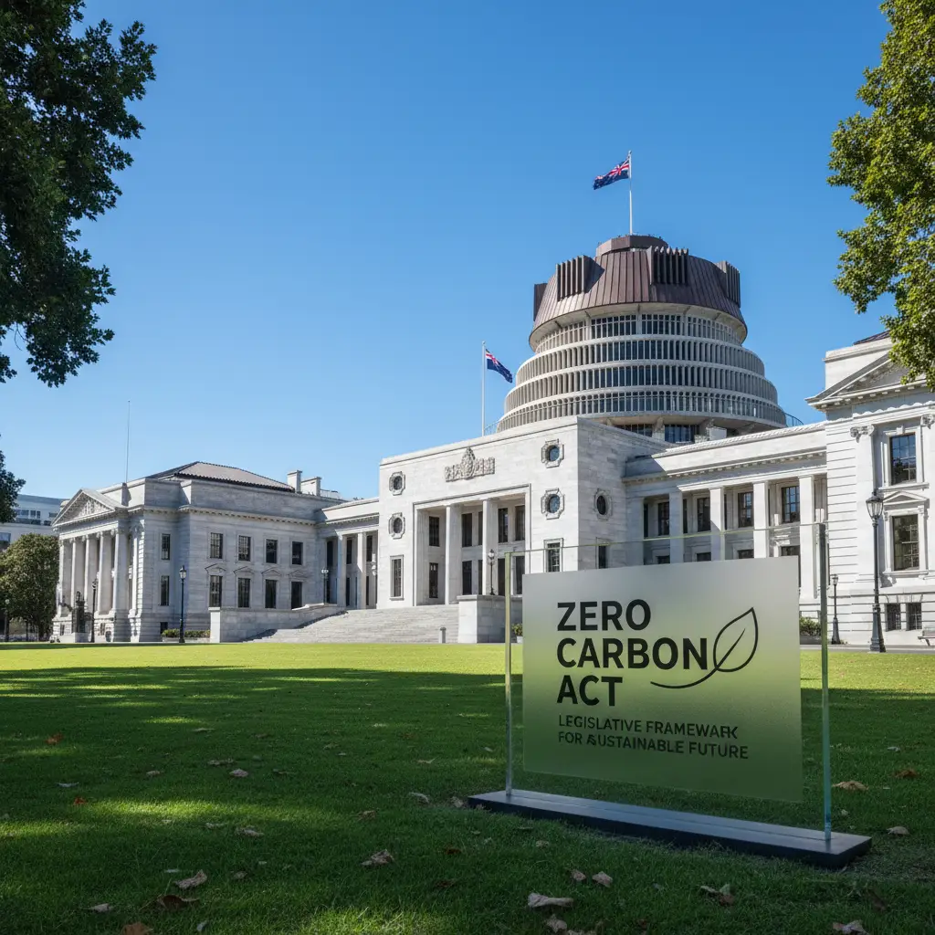 New Zealand Parliament Beehive building representing NZ climate compliance laws