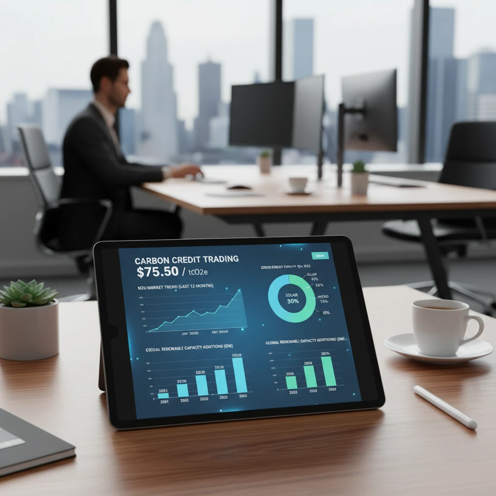 Digital dashboard showing New Zealand Emissions Trading Scheme carbon pricing data