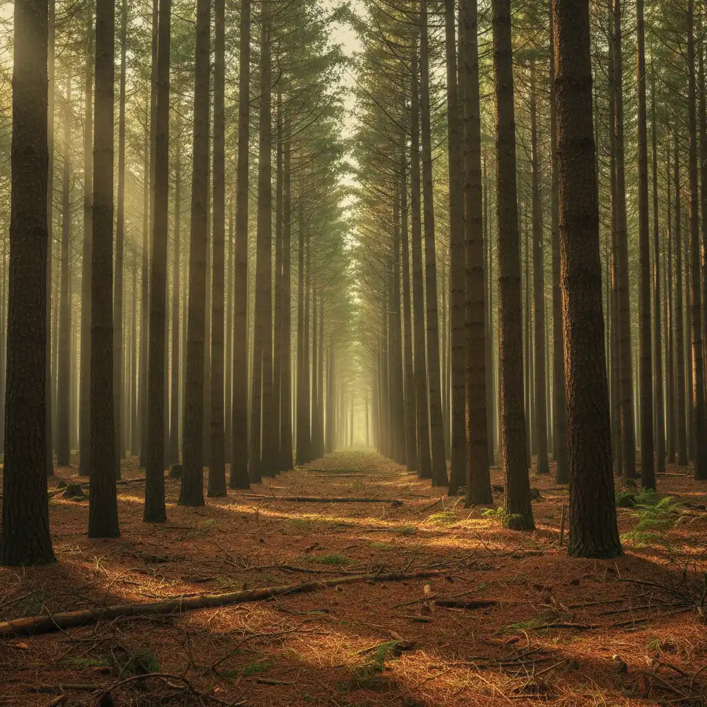 Lush New Zealand pine forest representing carbon sequestration and NZU generation
