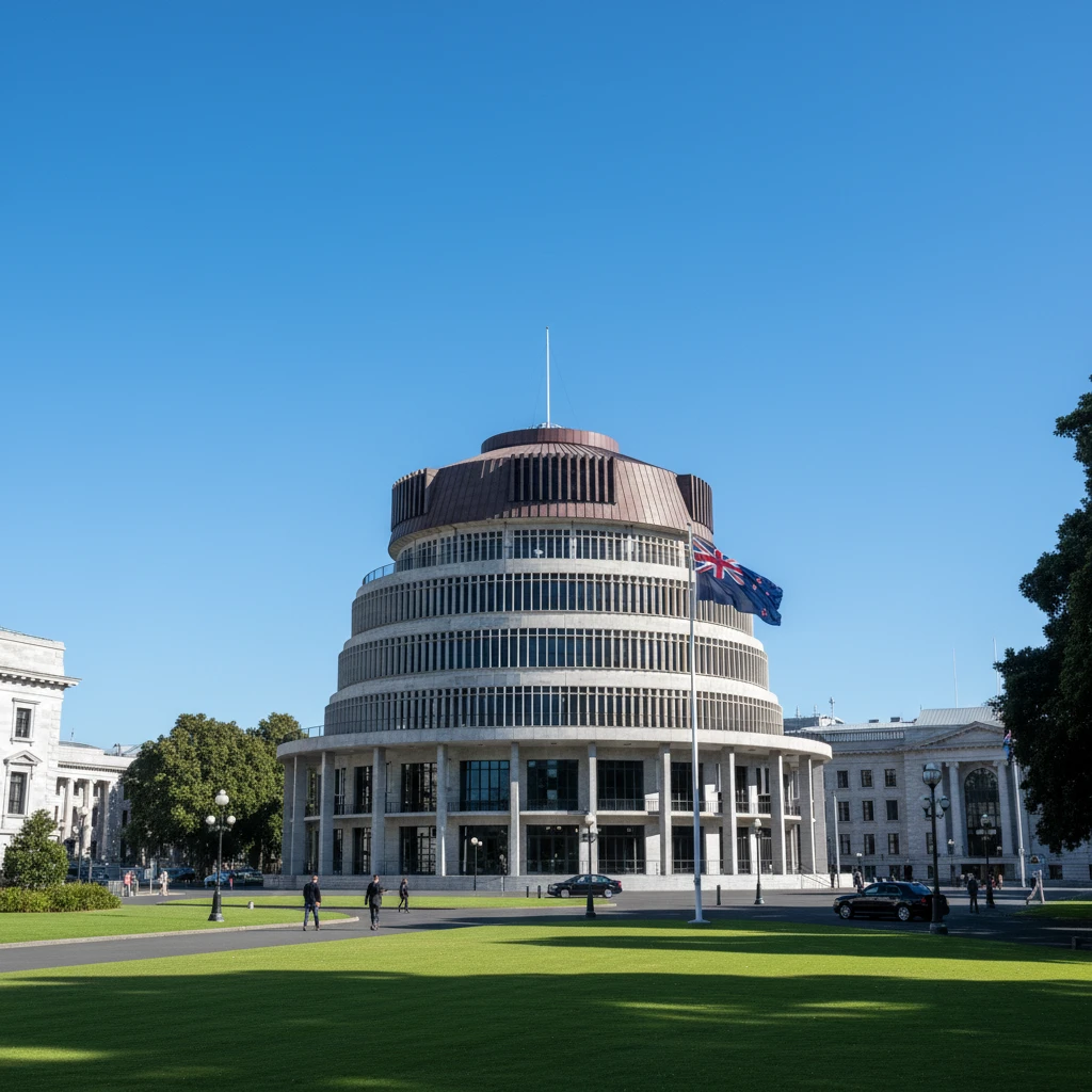 New Zealand Parliament Beehive building symbolizing climate legislation