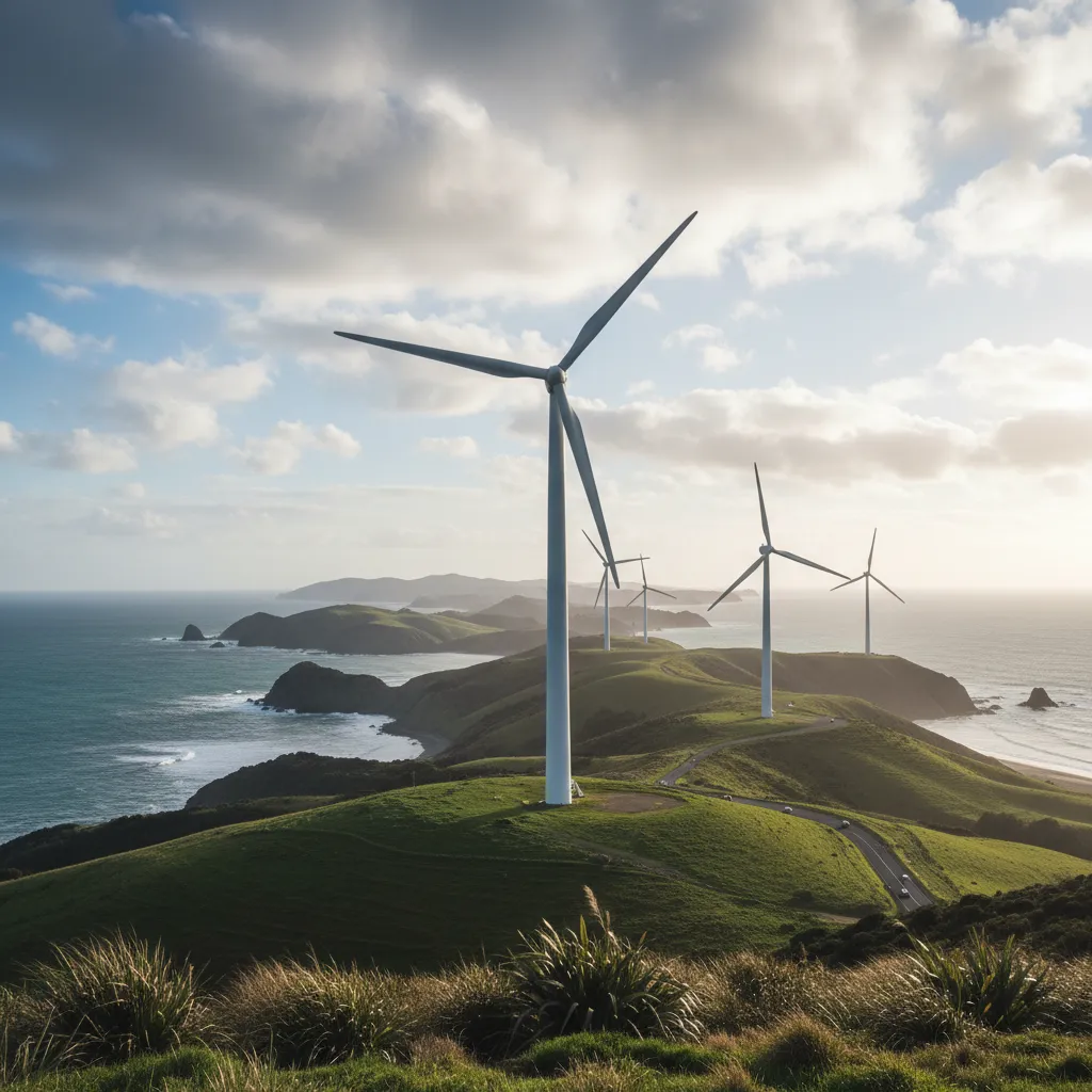 Wind turbines in Wellington showcasing renewable energy policy