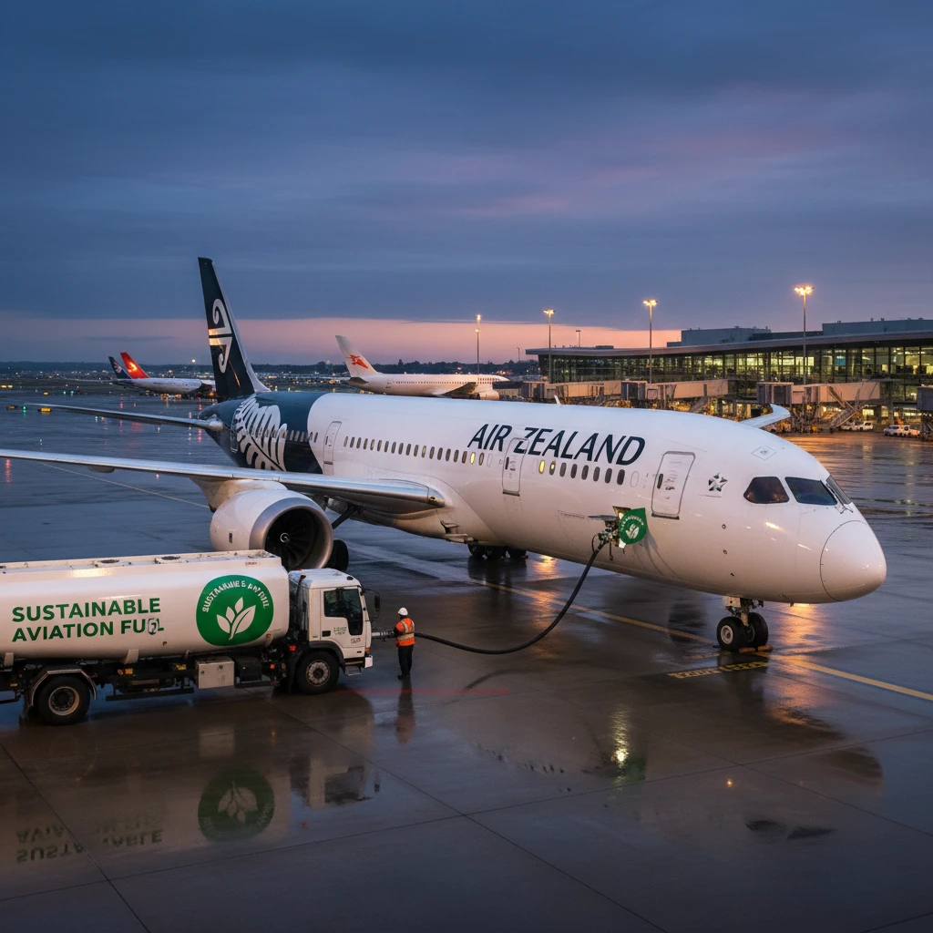 Air New Zealand aircraft refueling with SAF