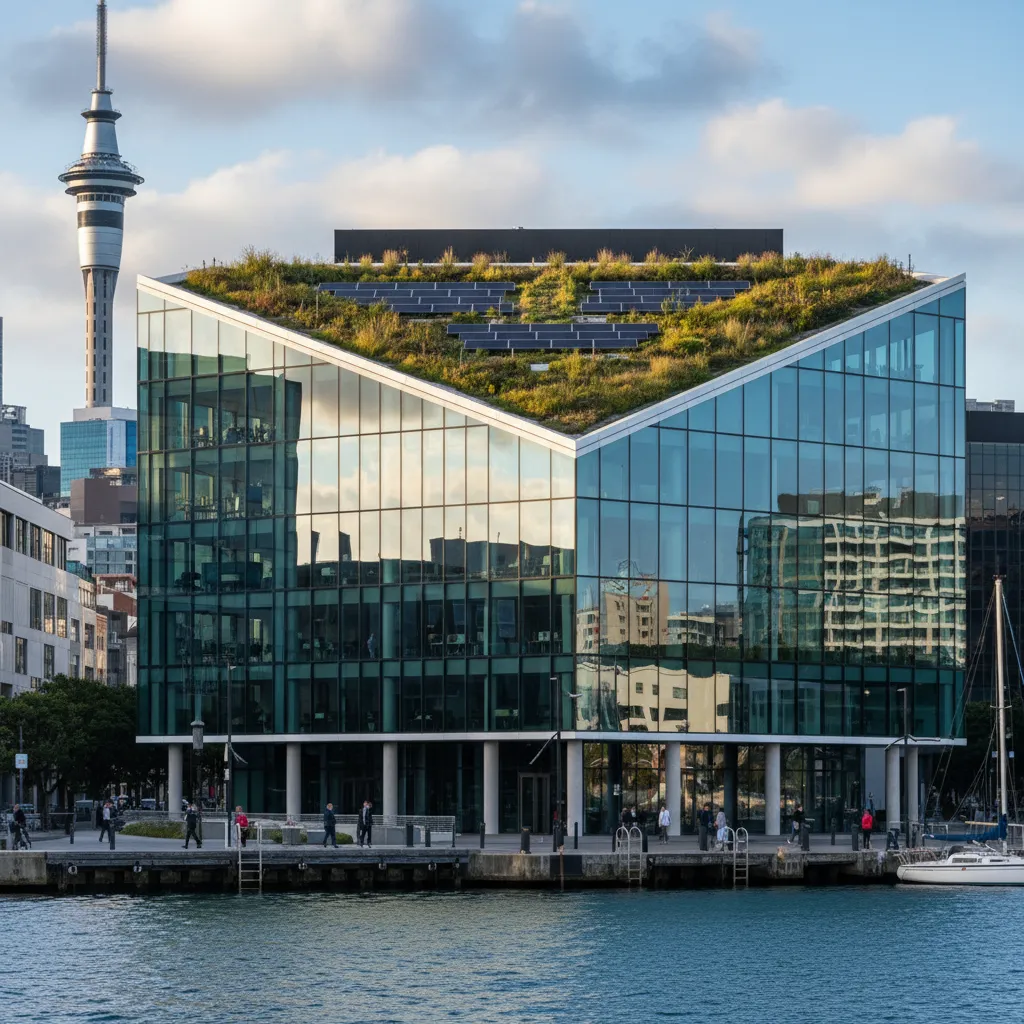 Modern sustainable office building in Auckland waterfront