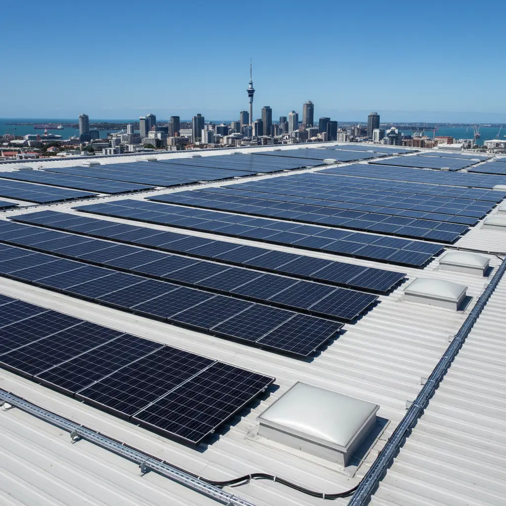 Solar panel installation on an Auckland commercial building