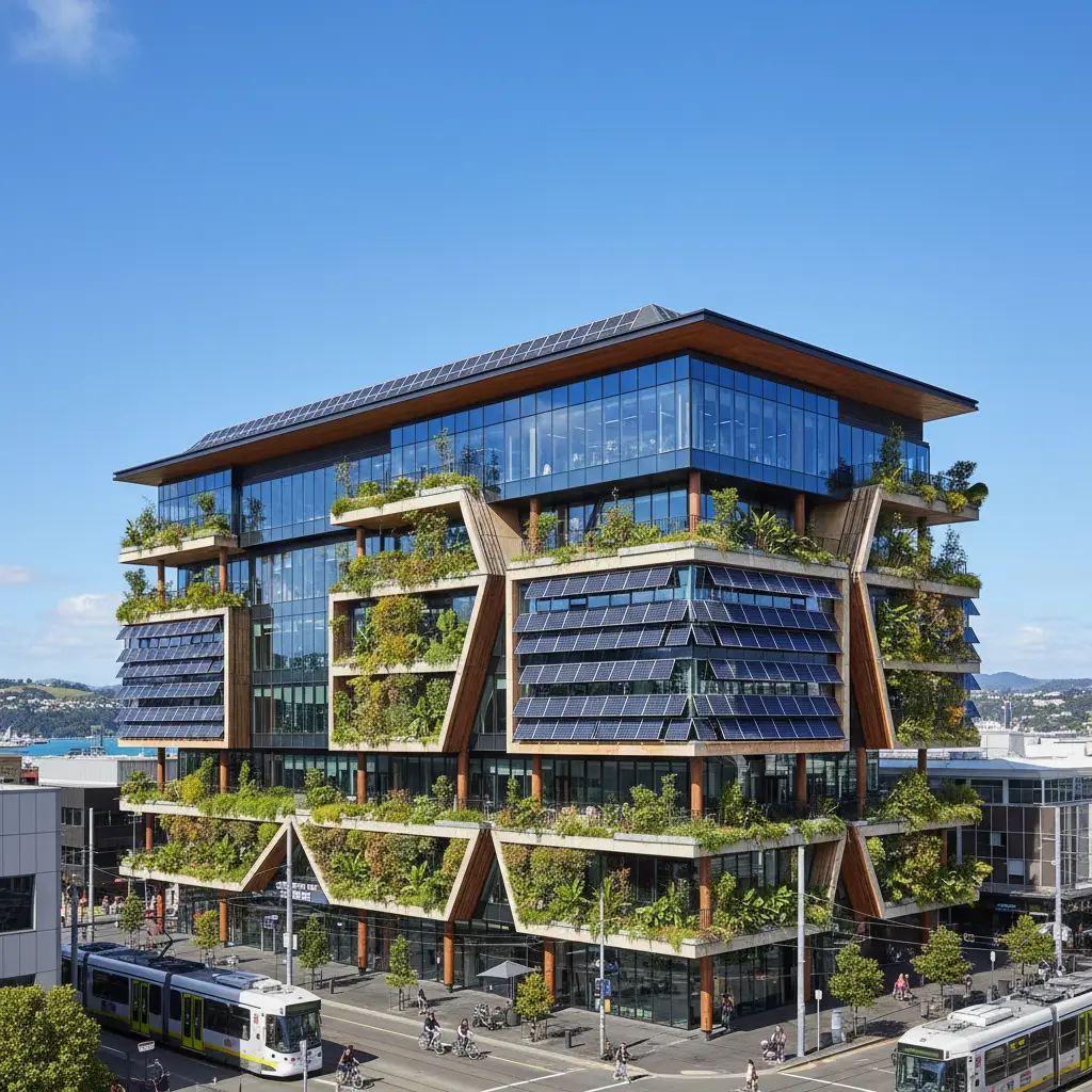 Sustainable corporate architecture in Wellington New Zealand representing green business practices