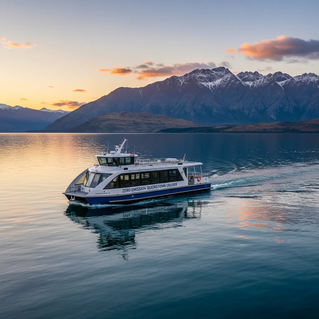 Electric passenger ferry on Lake Wakatipu Queenstown New Zealand