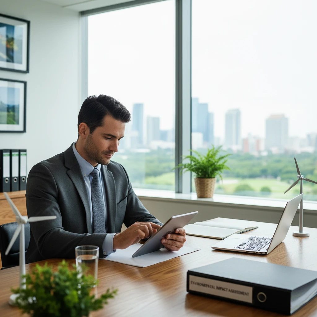 Professional auditor conducting a carbon verification process for a business