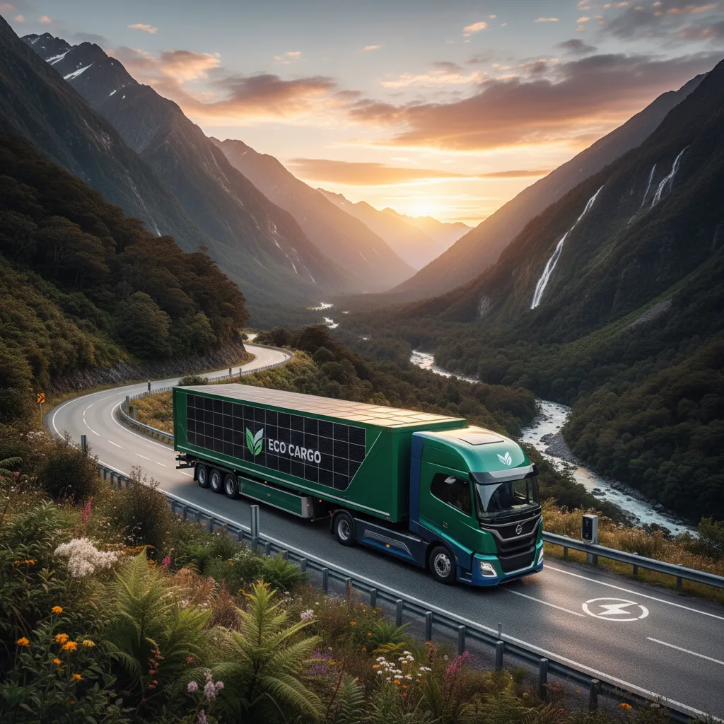 Electric freight truck in New Zealand representing sustainable supply chain logistics