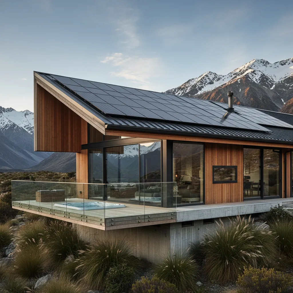 Eco-friendly luxury lodge in NZ with solar panels