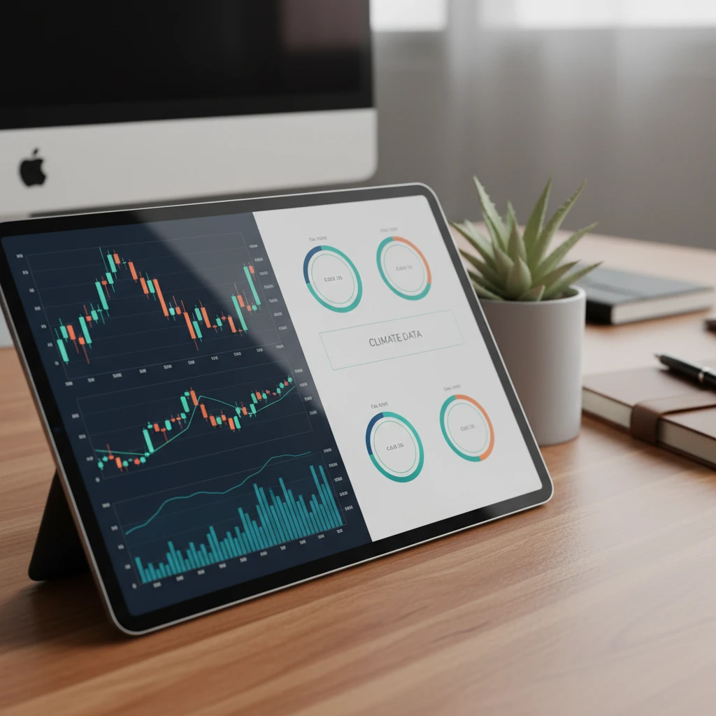Digital dashboard showing climate related financial data and analytics