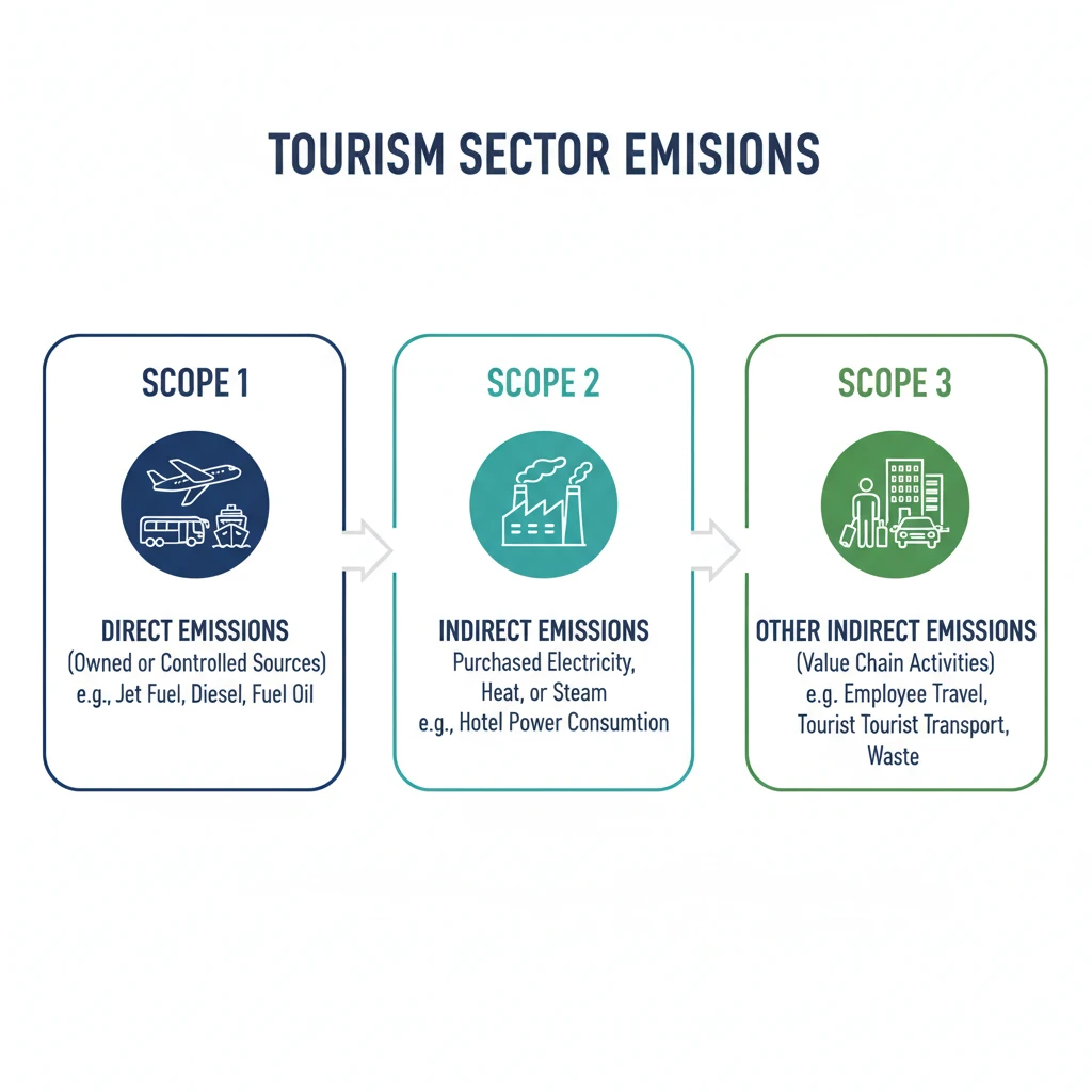 Breakdown of Scope 1 2 and 3 emissions for tourism