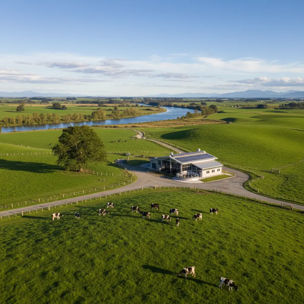 New Zealand dairy farm landscape representing methane reduction efforts