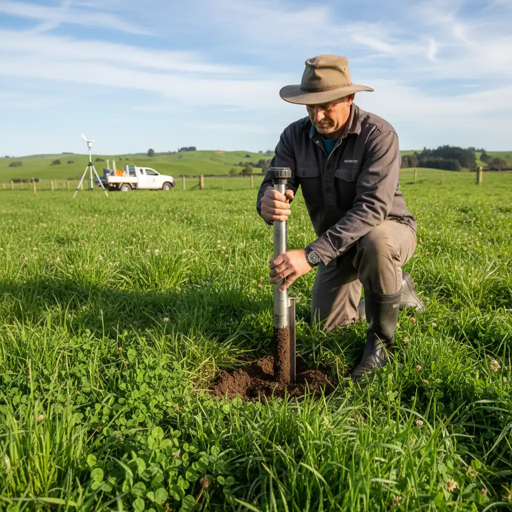 Soil carbon testing on a New Zealand farm