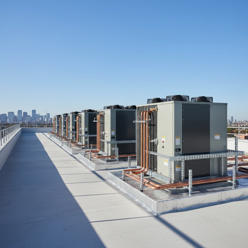 Commercial rooftop heat pump system for building electrification
