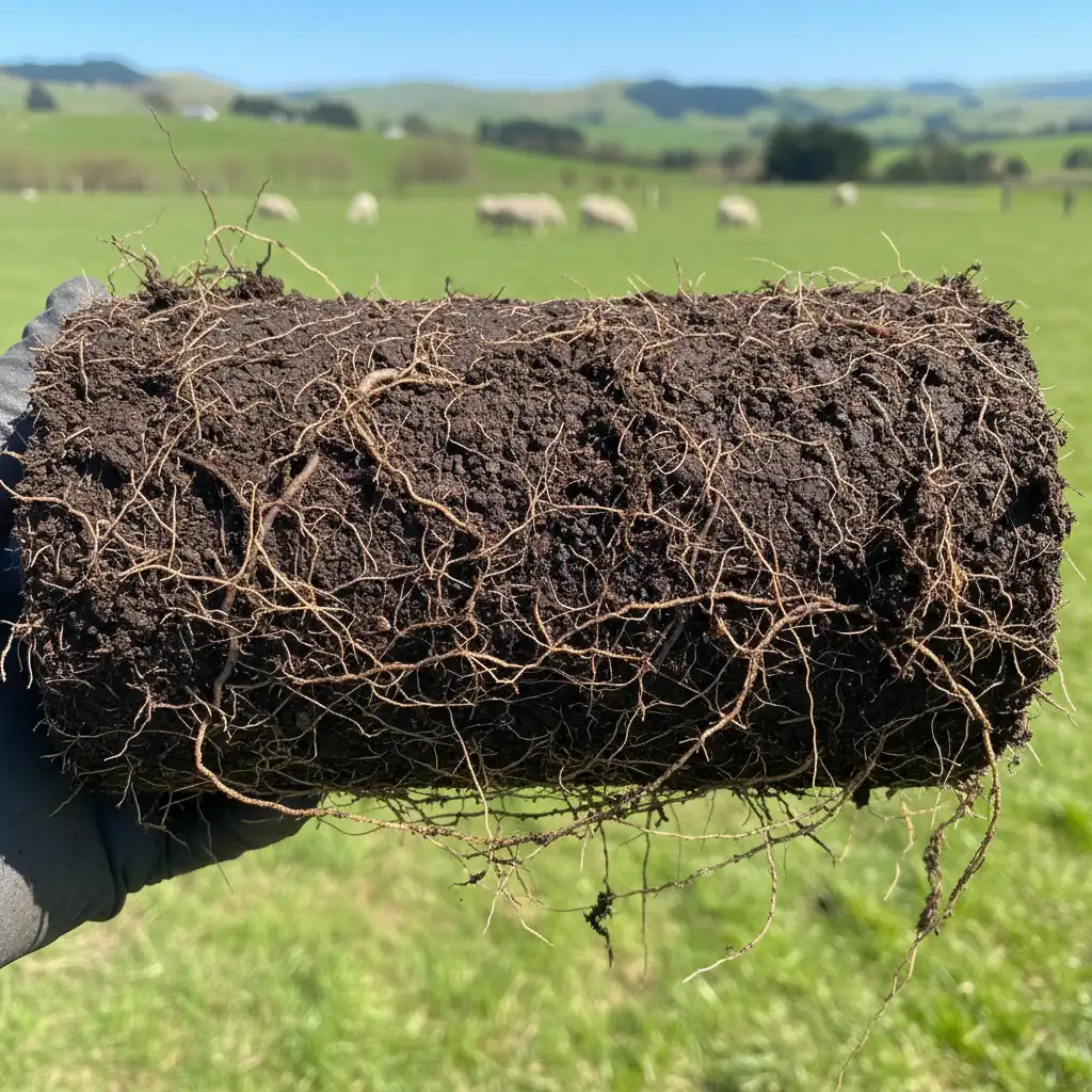 Rich soil core sample showing high carbon content