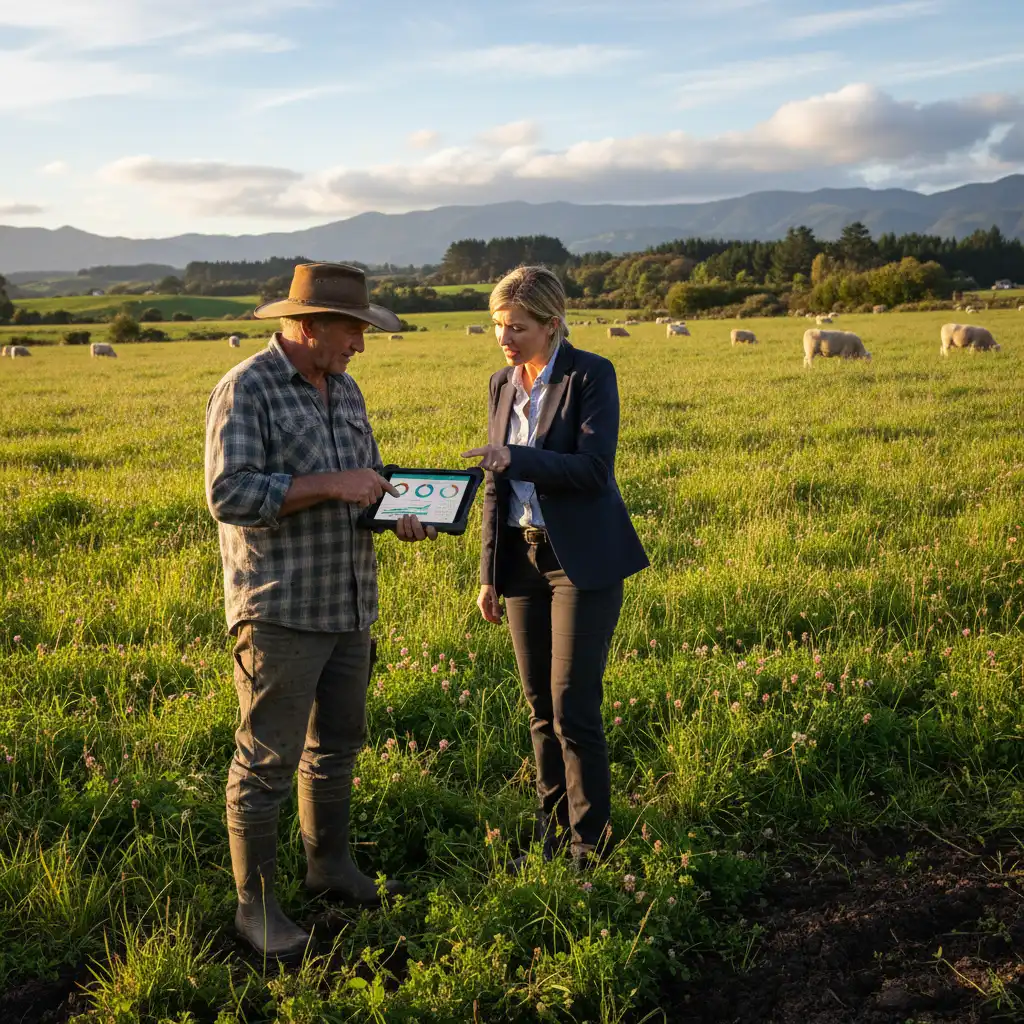 Farmer and official discussing regenerative policy and data