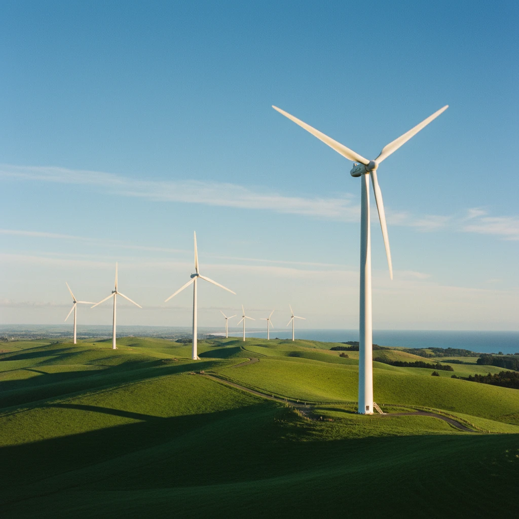 Wind turbines in New Zealand representing renewable energy and the ETS goals