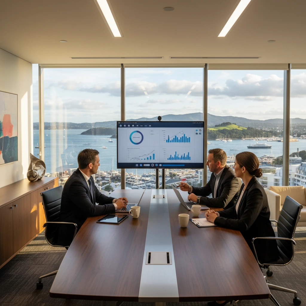 Business professionals discussing carbon trading strategy
