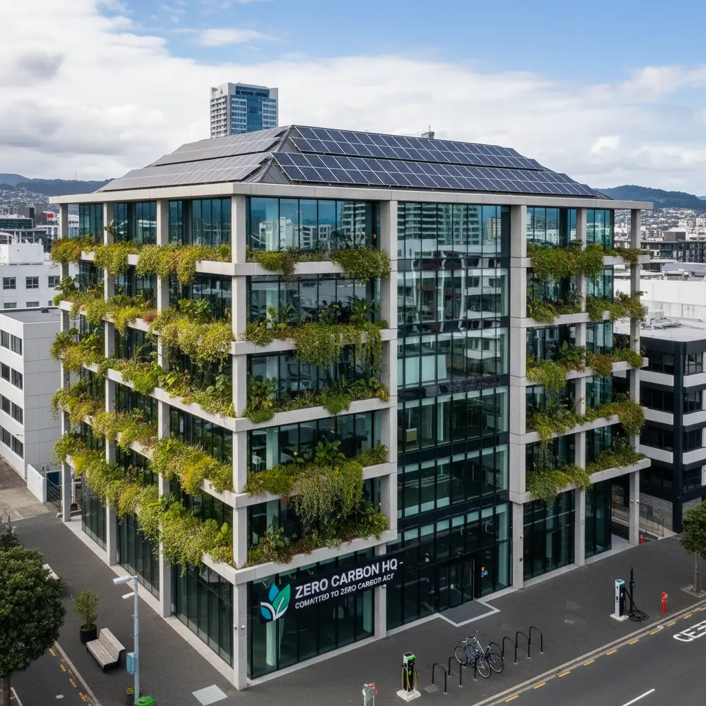 Sustainable modern building in Wellington illustrating the transition to a low-carbon economy