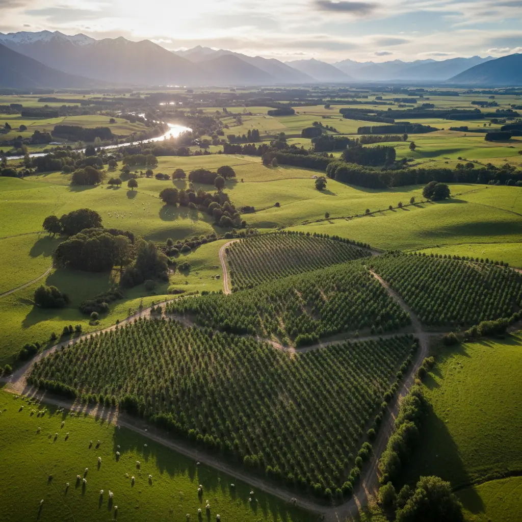 Aerial view of integrated land use and carbon farming