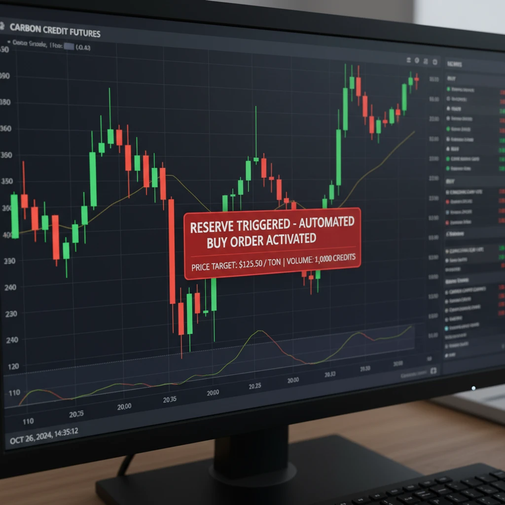 Financial dashboard showing NZU price fluctuations and reserve triggers