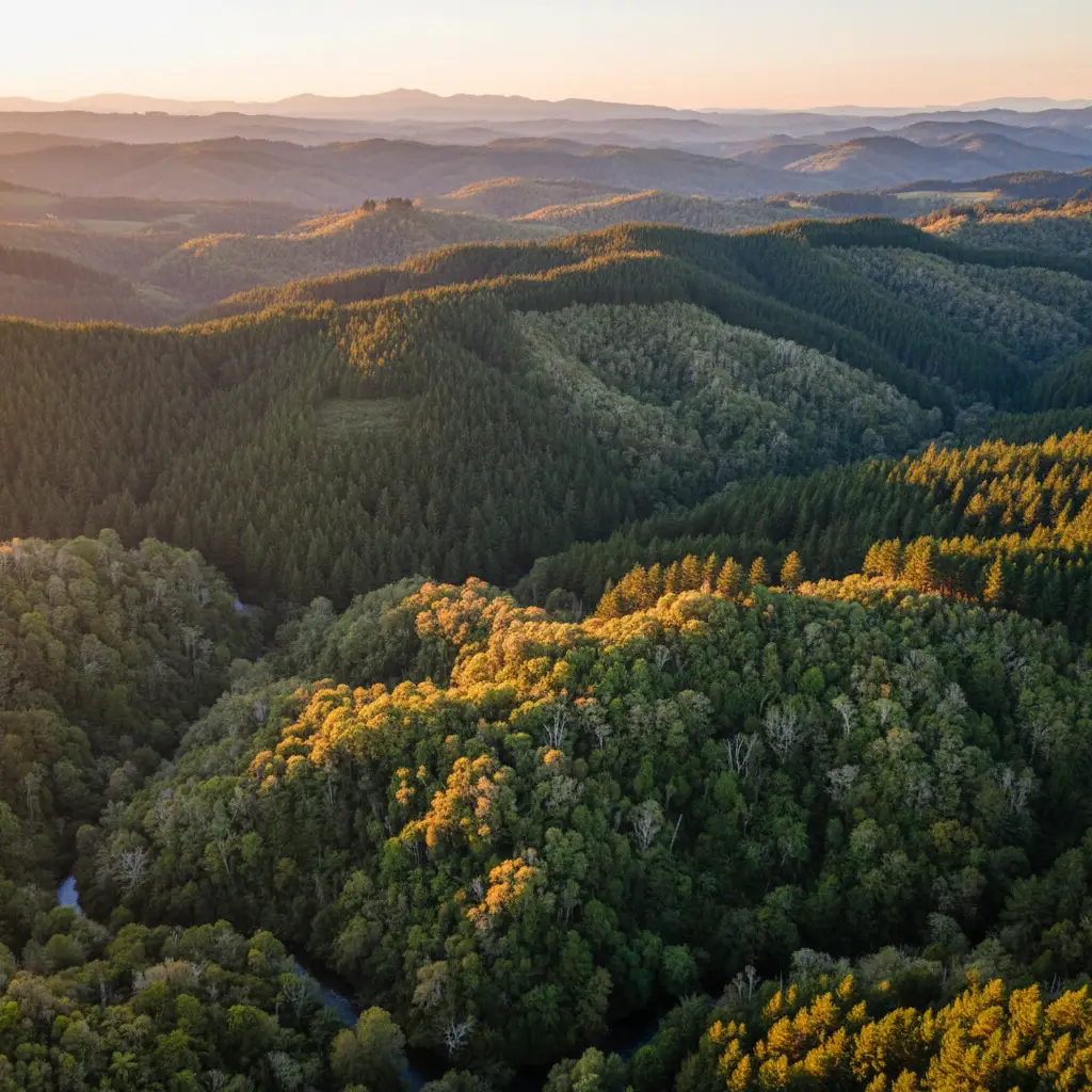 Aerial view of permanent forest land in New Zealand