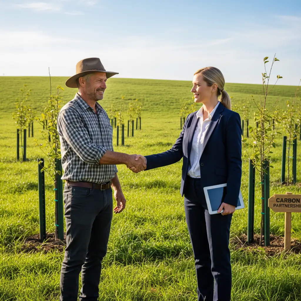 Carbon credit transaction between landowner and business