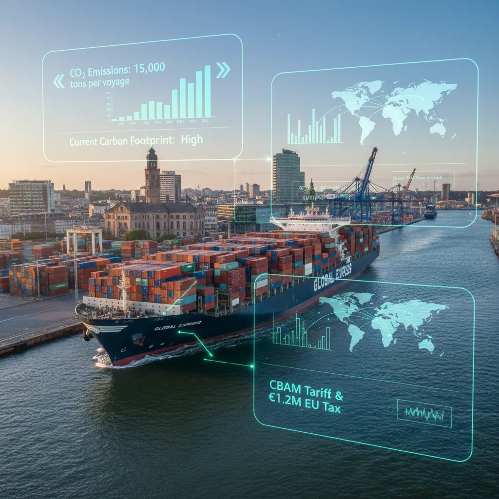 Container ship entering EU port illustrating Carbon Border Adjustment Mechanism impact