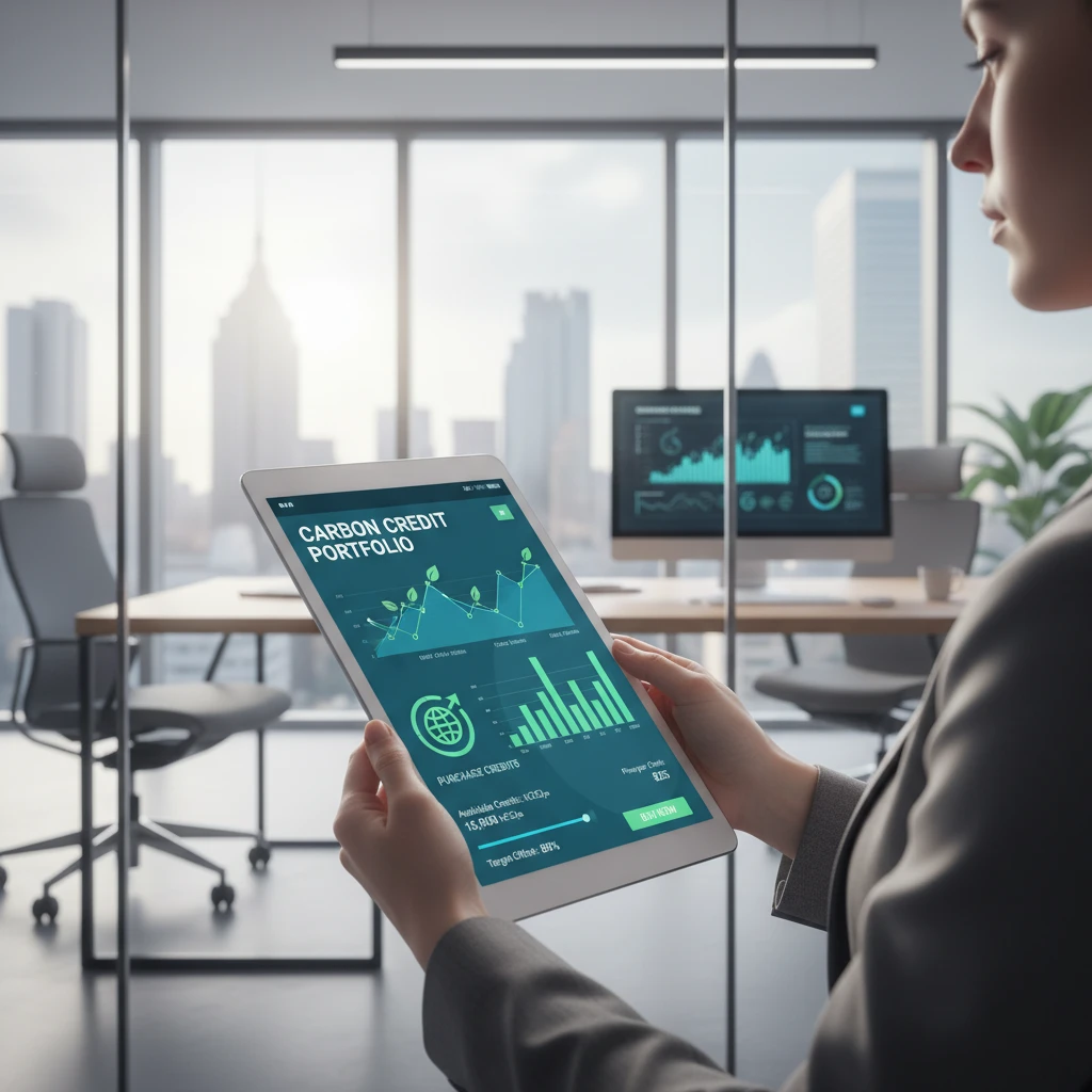 Business person using digital platform to buy carbon offsets