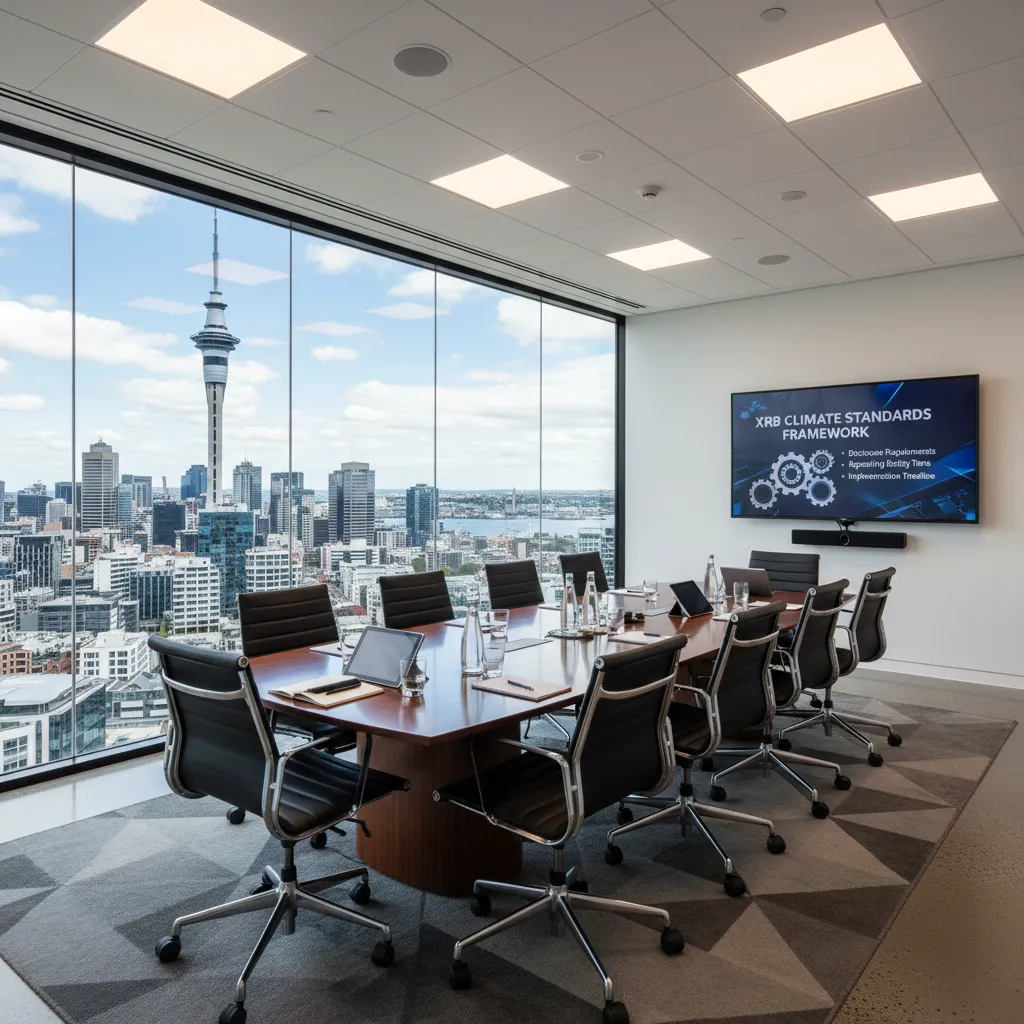 XRB Climate Standards presentation in a New Zealand boardroom
