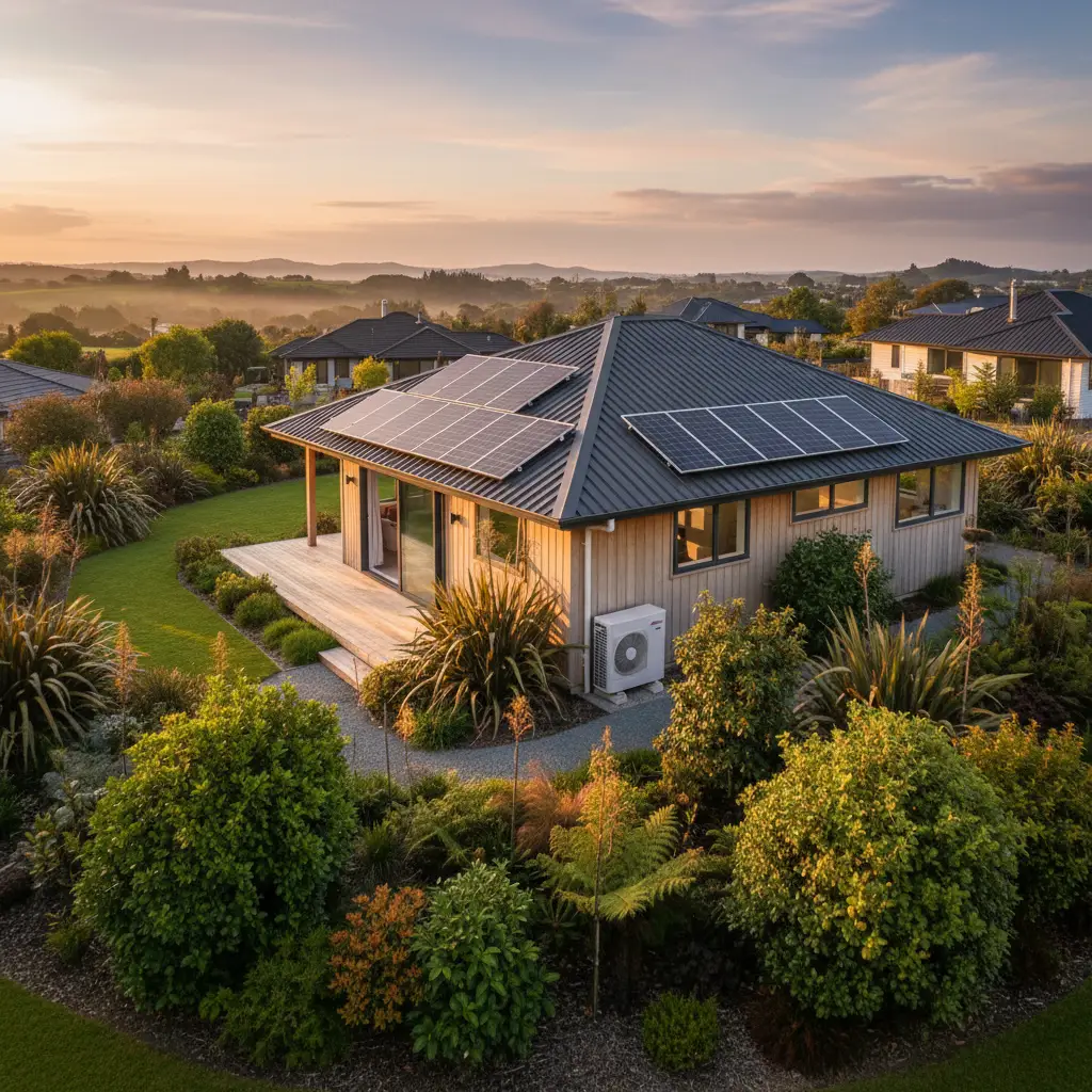 Energy efficient New Zealand home with solar panels