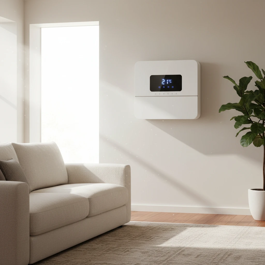 Energy efficient heat pump heating system in a New Zealand lounge