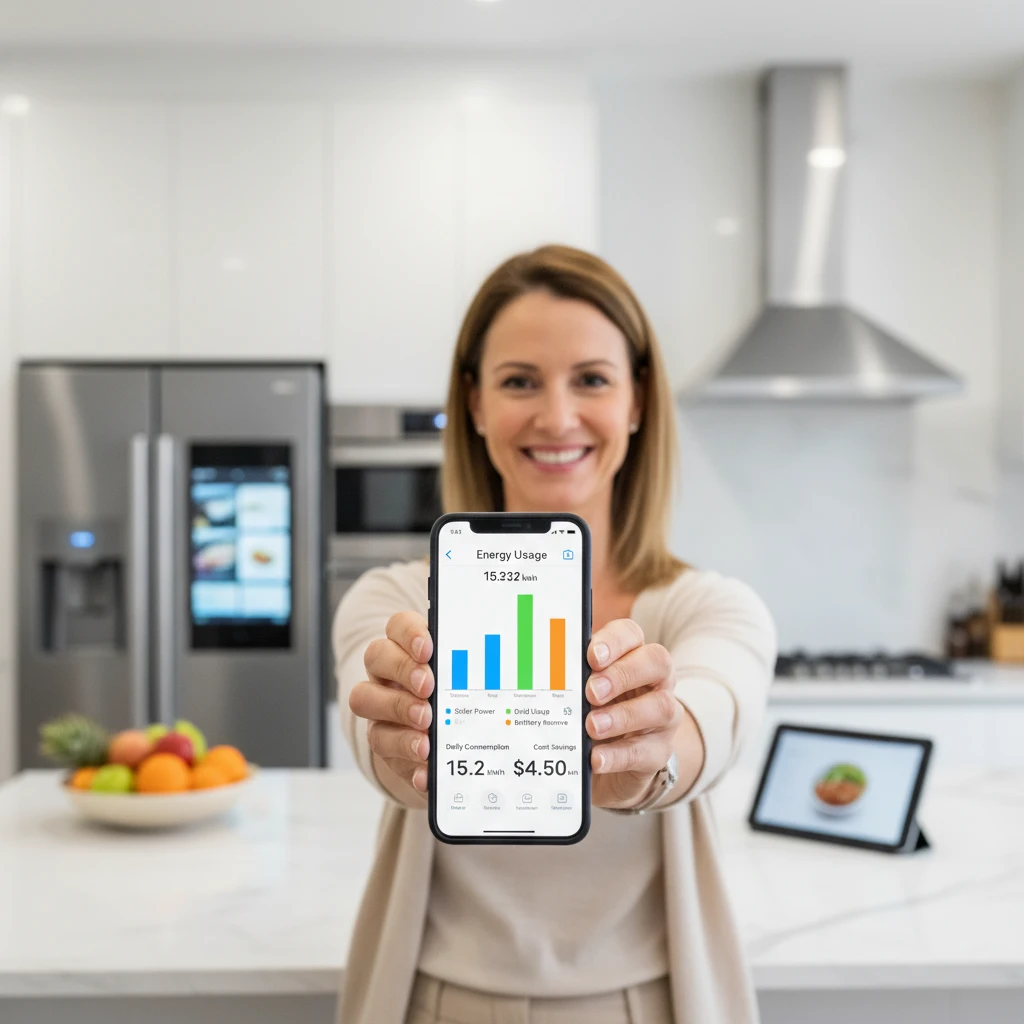 Smart home energy monitoring app controlling residential electricity usage