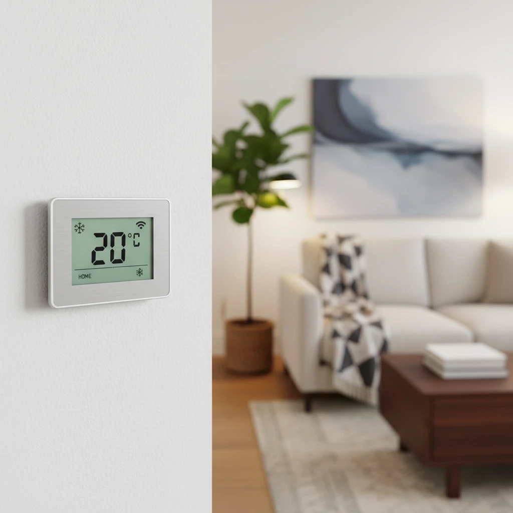 Smart thermostat controlling heating in an energy efficient home