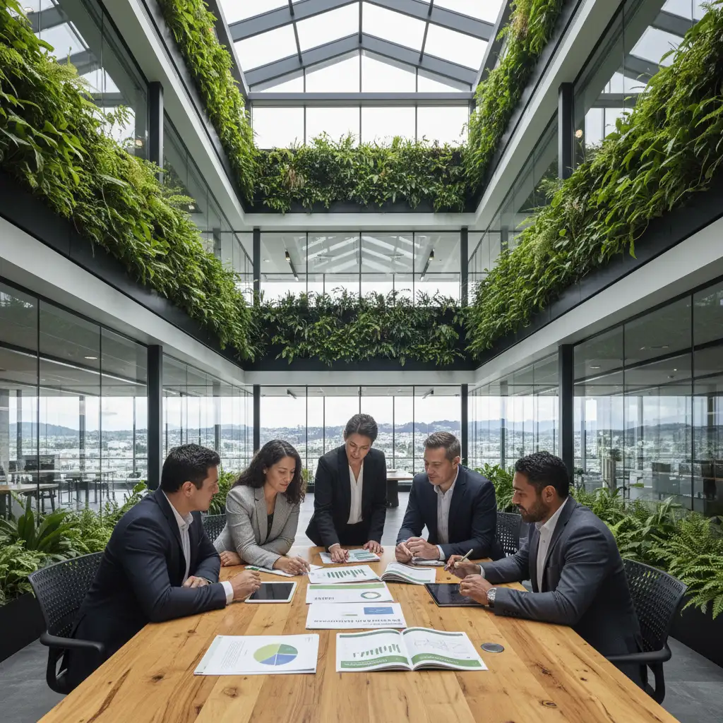 New Zealand professionals reviewing sustainability targets