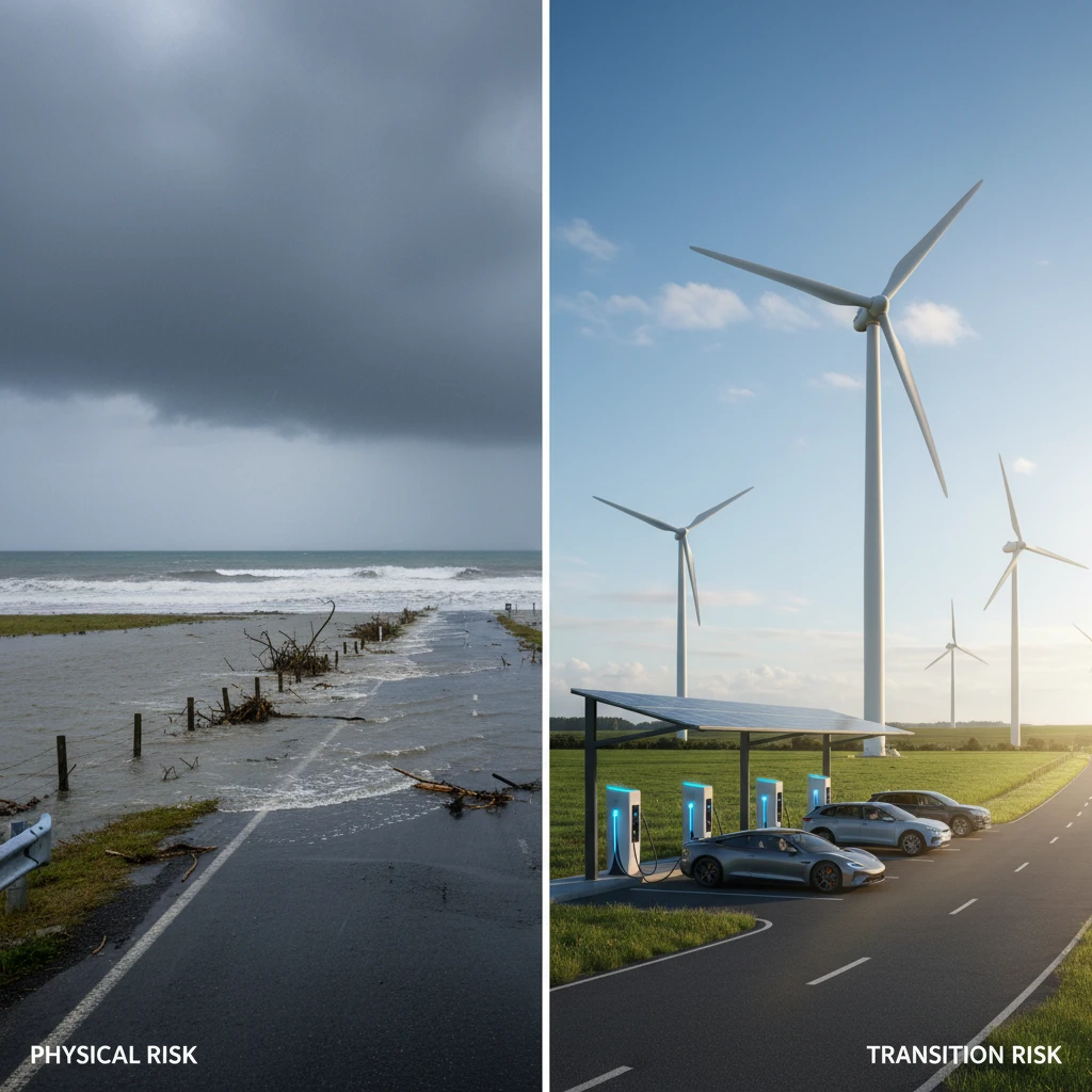 Comparison of physical flood risks and renewable energy transition risks in New Zealand