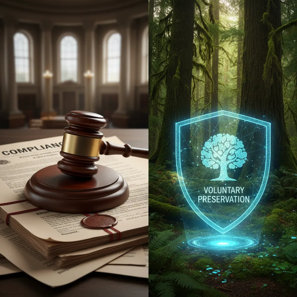 Visual comparison of legal compliance versus voluntary forest preservation