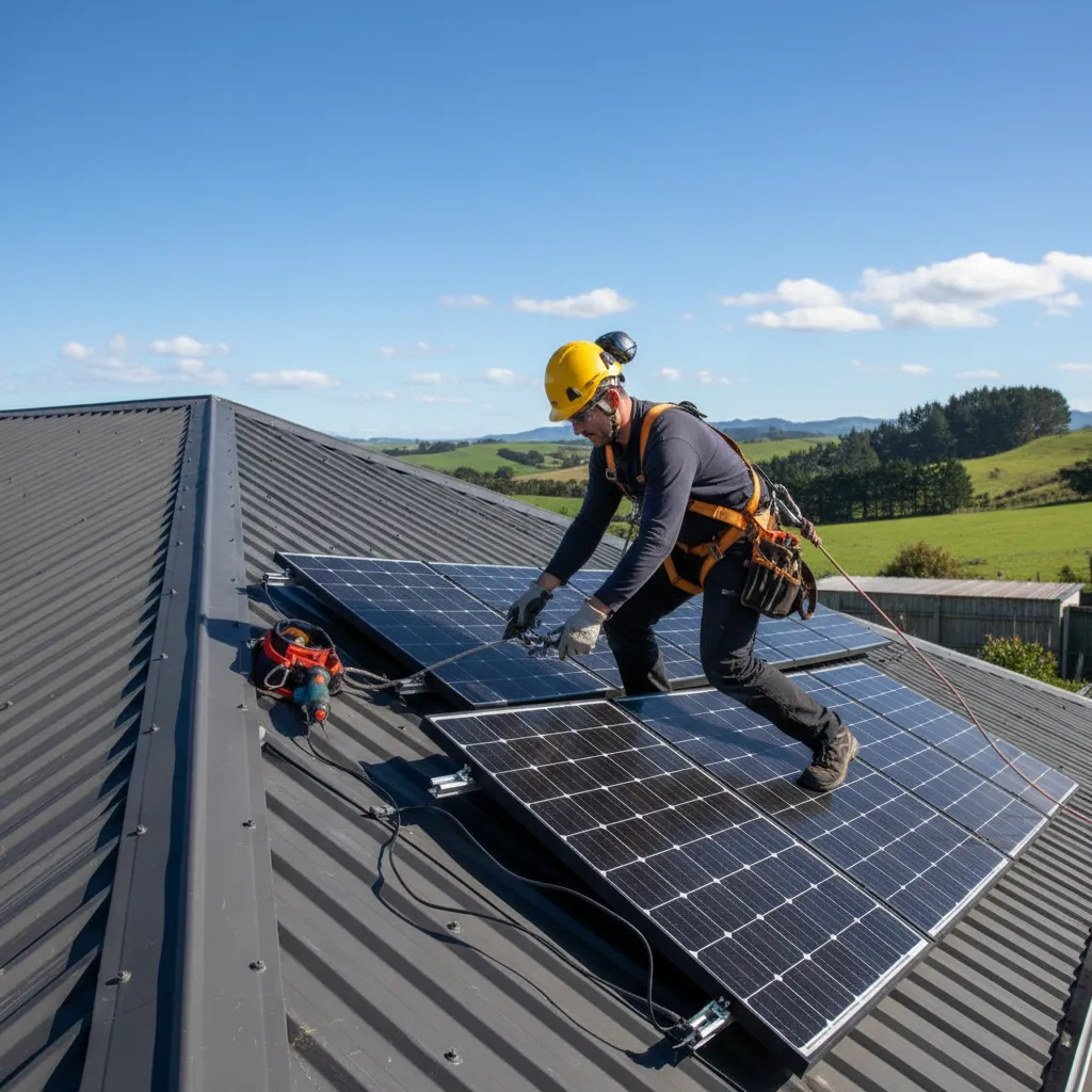 SEANZ accredited solar installer working on a roof
