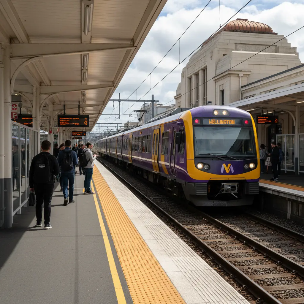 Metlink train arriving at Wellington Station
