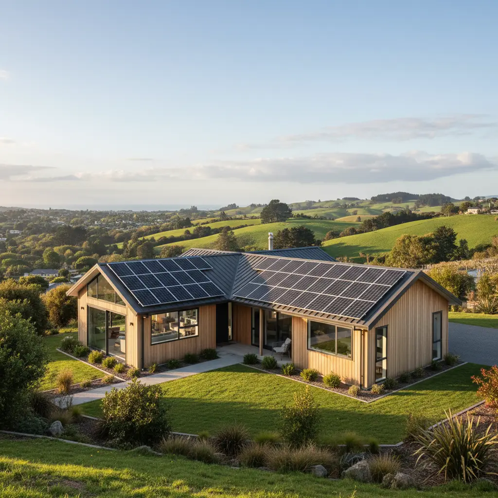 Modern New Zealand home equipped with solar panels