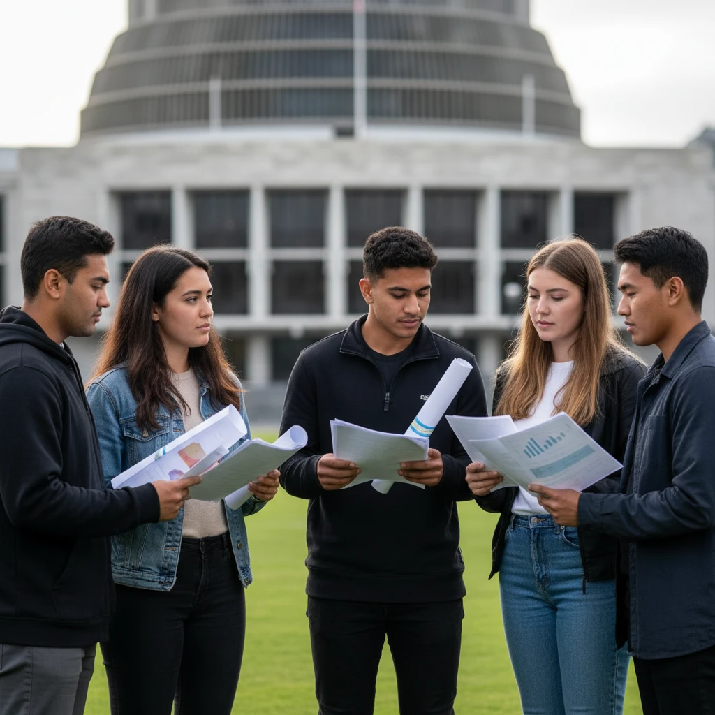 NZ youth activists discussing policy at Parliament